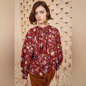 NWT Ulla Johnson Marisol Floral Print Long Sleeve Silk Blouse Top